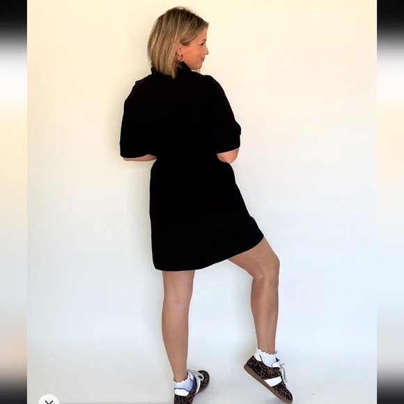 Entro Black Scuba Knit Short Sleeve Cinch Waist Utility Dress Medium - Picture 3 of 9
